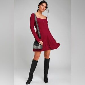 Lulu's Chic Burgundy Long Sleeve Dress